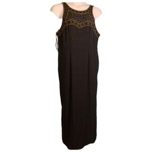 Landmark Vintage 100% Silk black and gold fully beaded evening gown Art Deco 2X